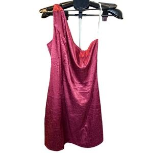 Lulus Burgundy One Shoulder Cowl Neck Metallic Mini Dress Large Wine Cocktail